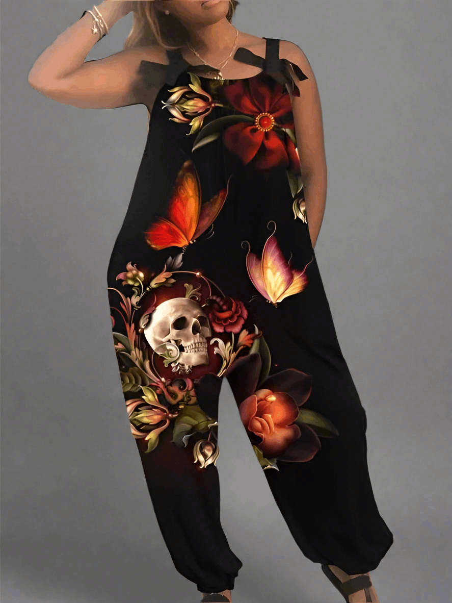 2.Women’s Gothic Skull Print Wide-Leg Jumpsuit