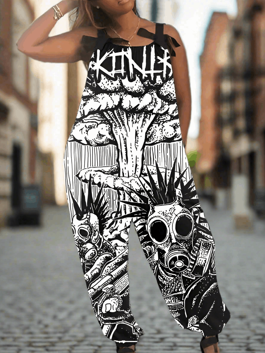 2.Women’s Gothic Skull Print Wide-Leg Jumpsuit