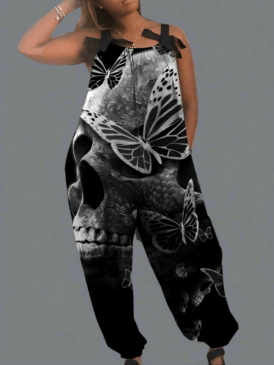 2.Women’s Gothic Skull Print Wide-Leg Jumpsuit
