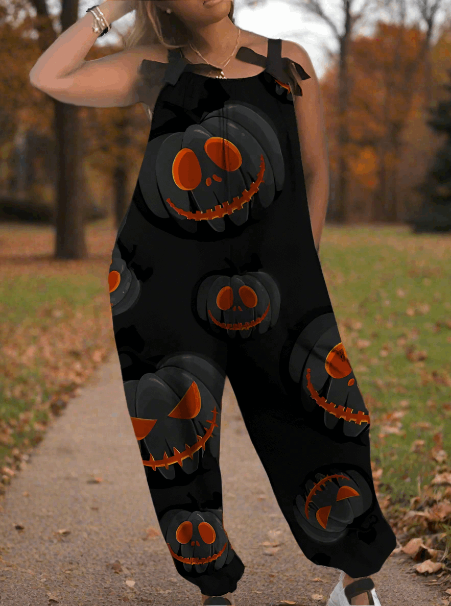 2.Women’s Gothic Skull Print Wide-Leg Jumpsuit