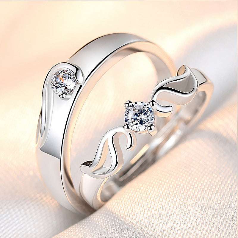 Zircon Wings Adjustable Silver Couple Rings