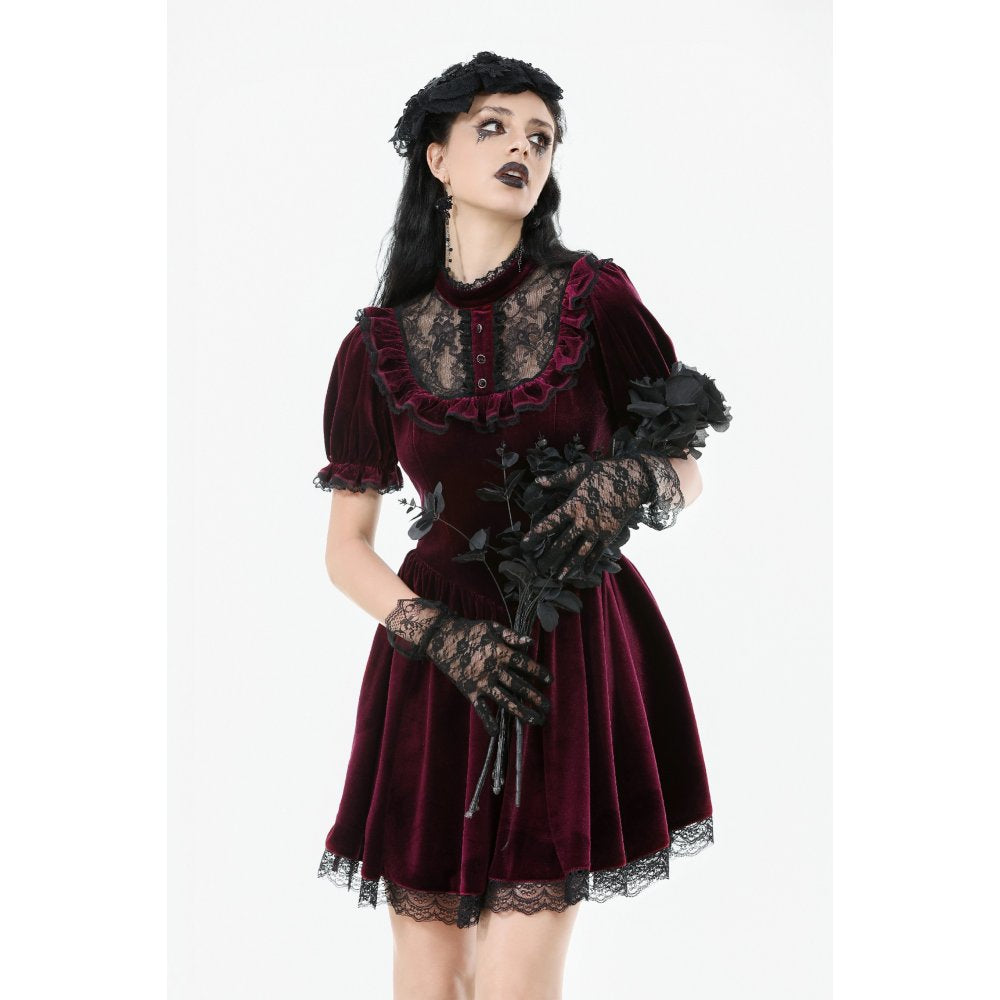 Dark in Love Ophelia Lace Collar Burgundy Velvet Goth Dress