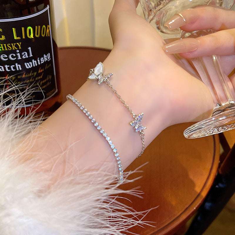 Zircon Butterfly Double Chain Bracelet