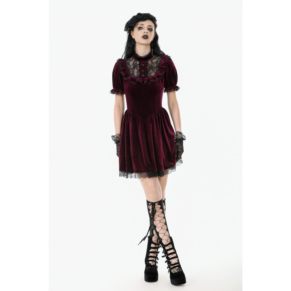Dark in Love Ophelia Lace Collar Burgundy Velvet Goth Dress