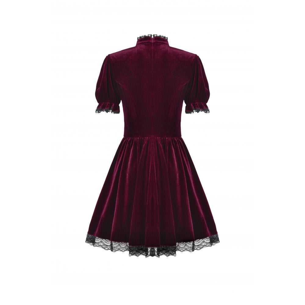 Dark in Love Ophelia Lace Collar Burgundy Velvet Goth Dress