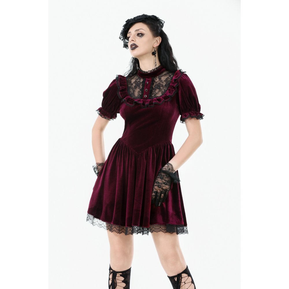 Dark in Love Ophelia Lace Collar Burgundy Velvet Goth Dress