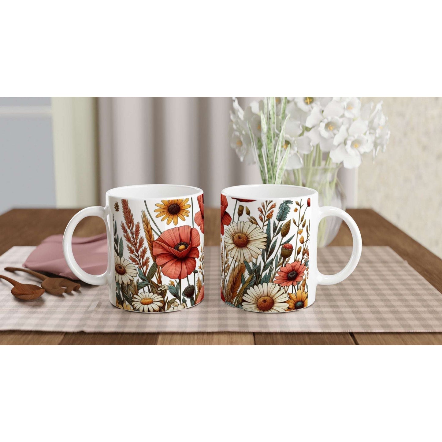 Hstrends 300ml White spring festival Floral Ceramic Mug