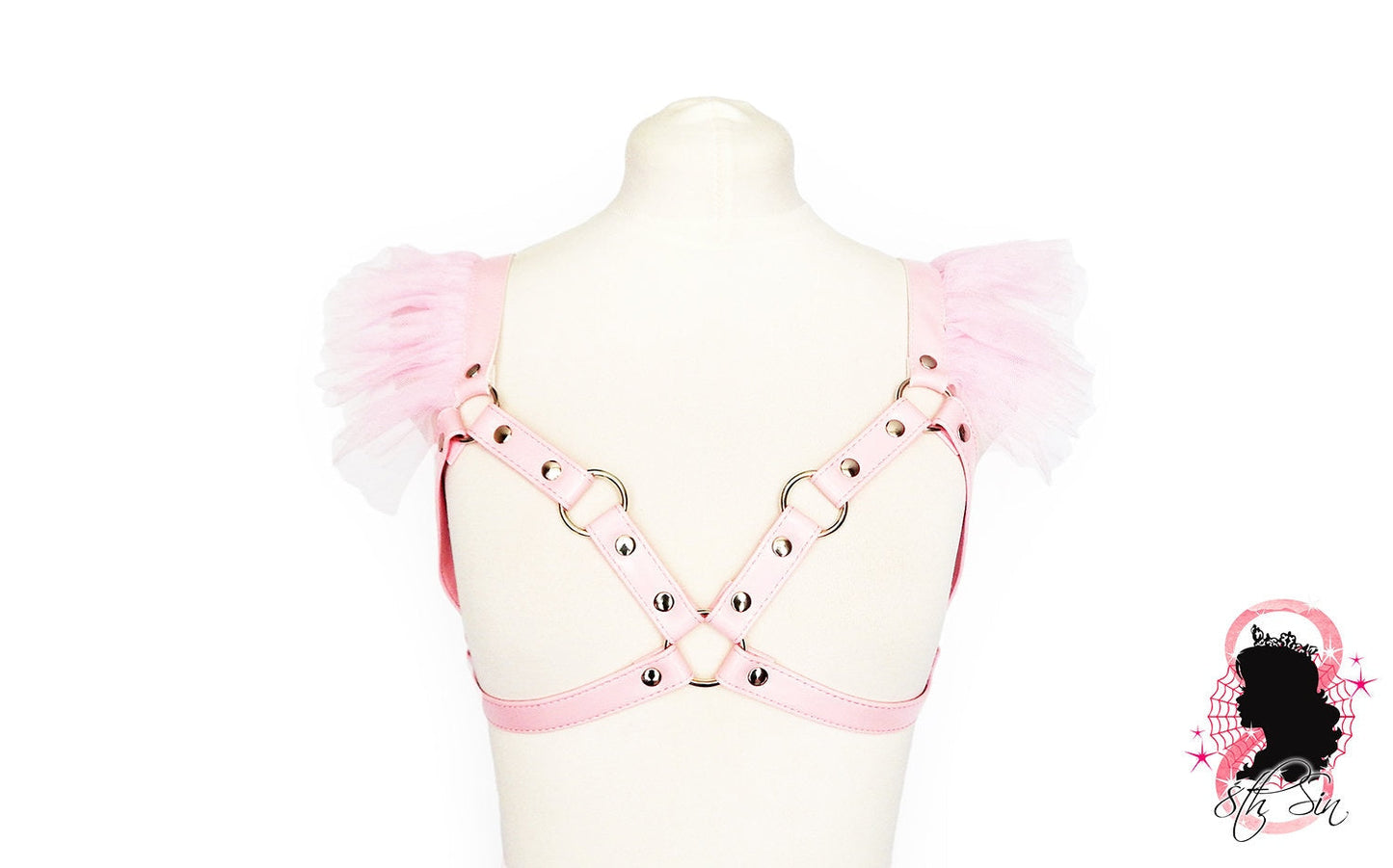 Pink Vegan Leather Ruffled Harness Bra