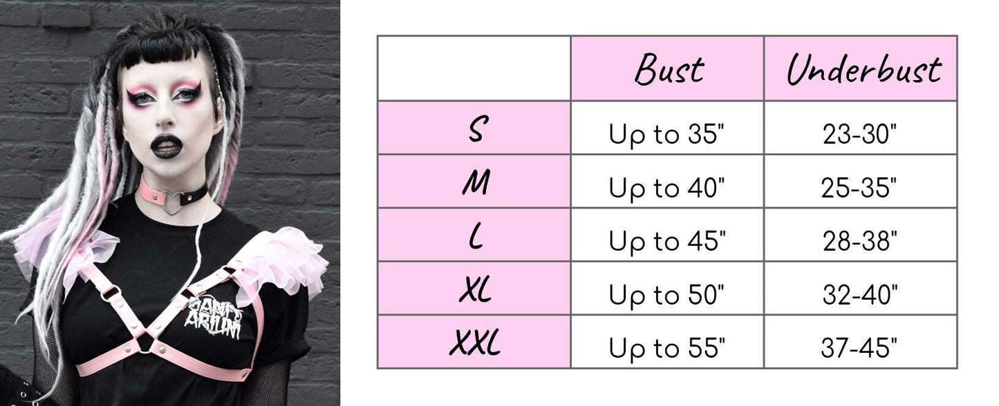 Pink Vegan Leather Ruffled Harness Bra