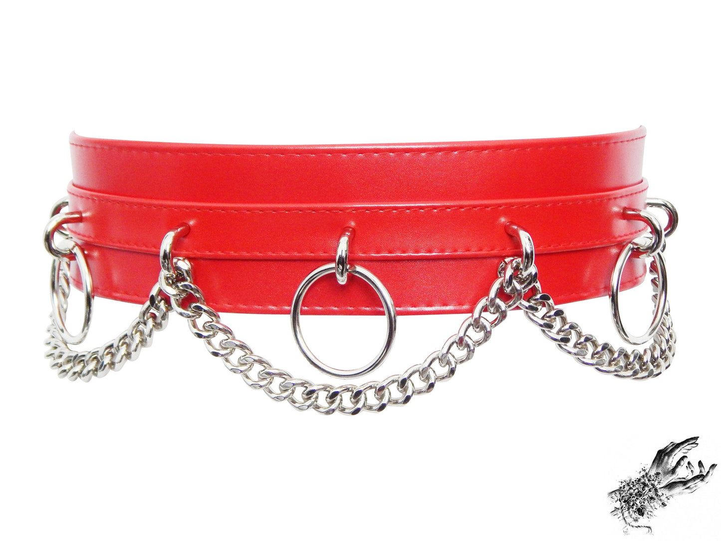 Red Vegan Leather O Ring and Chain Belt - SALE