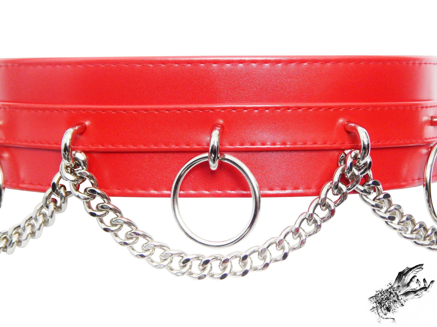 Red Vegan Leather O Ring and Chain Belt - SALE