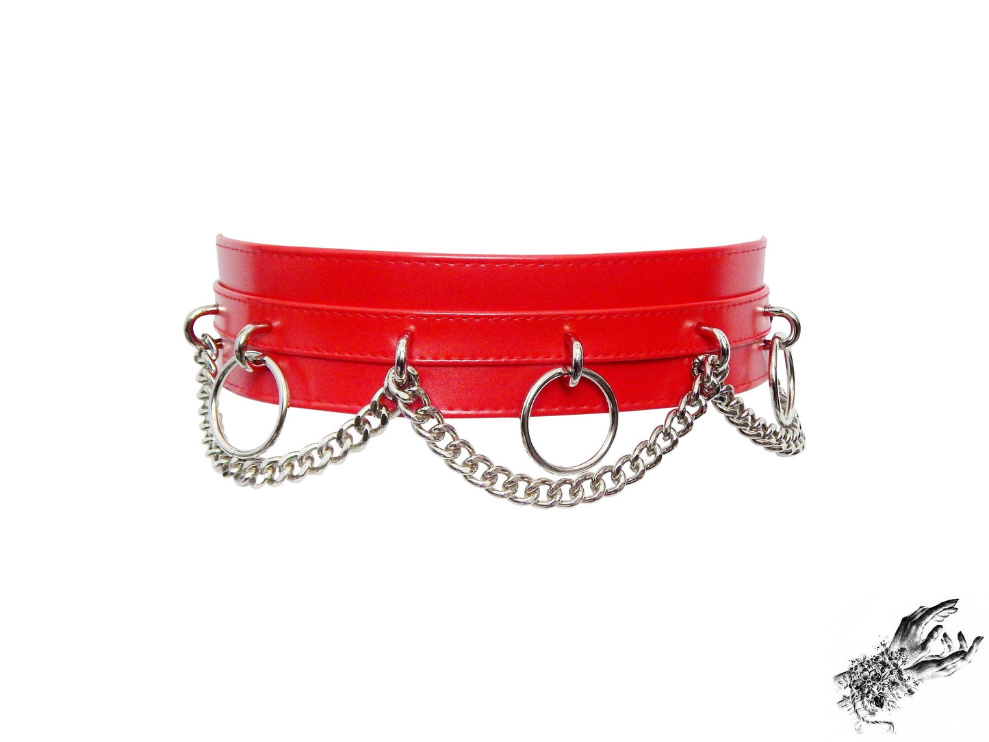 Red Vegan Leather O Ring and Chain Belt - SALE