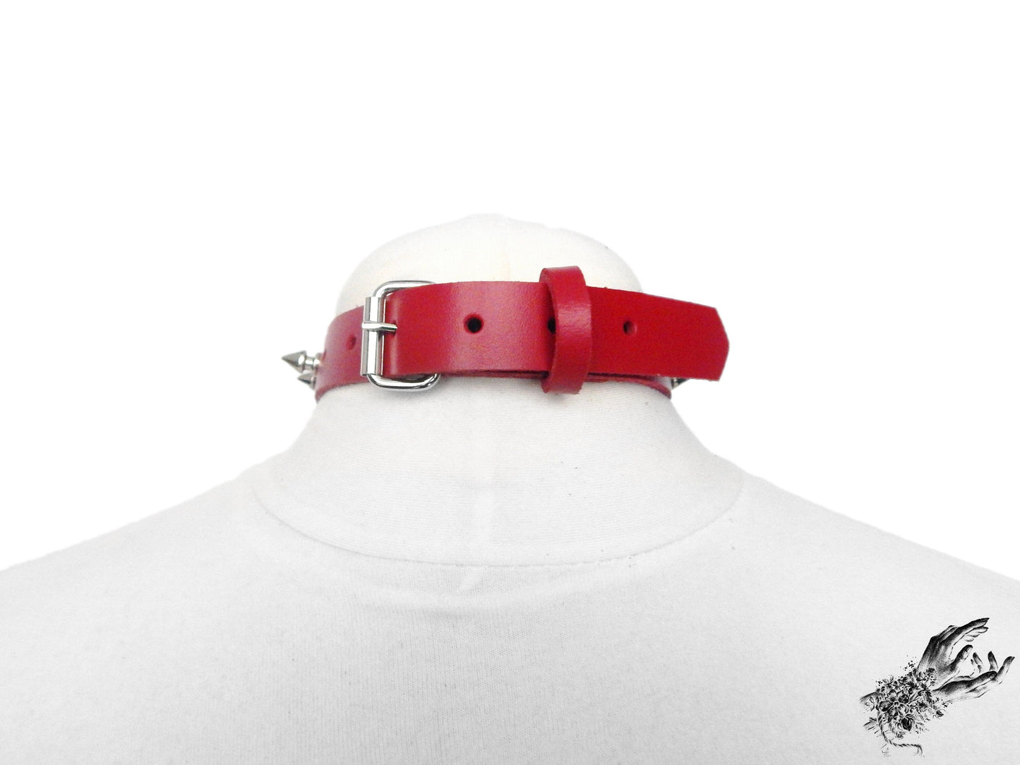 Red Leather Studded D and O Ring Choker