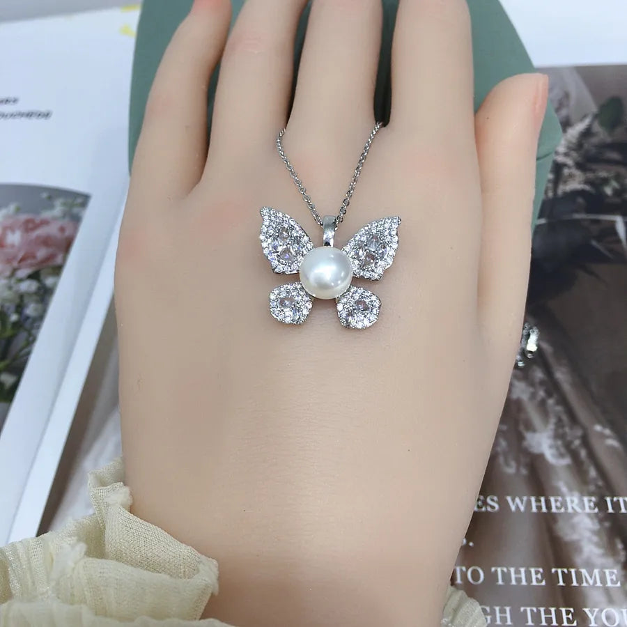 Zhuji  Pearl  Zircon Butterfly Necklace
