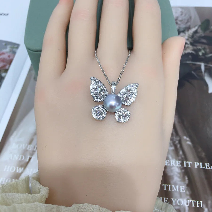 Zhuji  Pearl  Zircon Butterfly Necklace