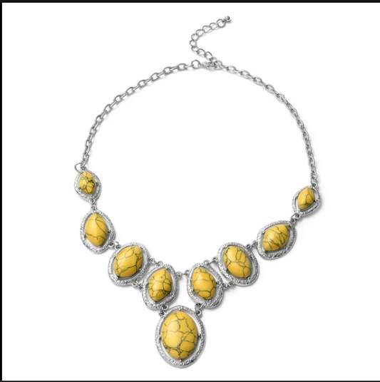 Yellow Howlite marbled effect necklace on a silver tone chain