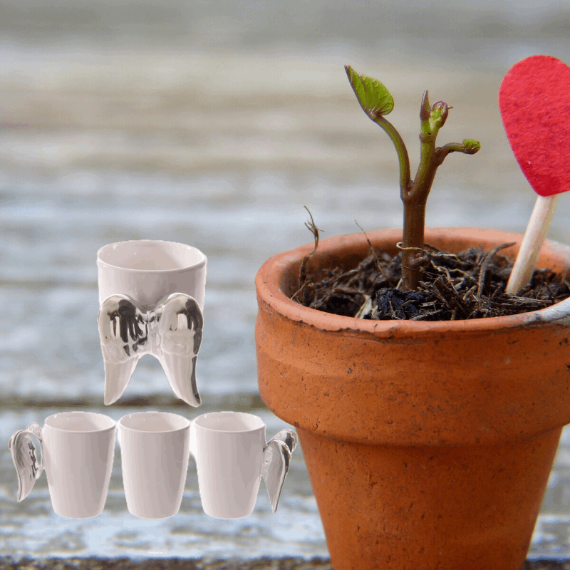 Shaped Handle Ceramic Mug - Silver Angel Wings