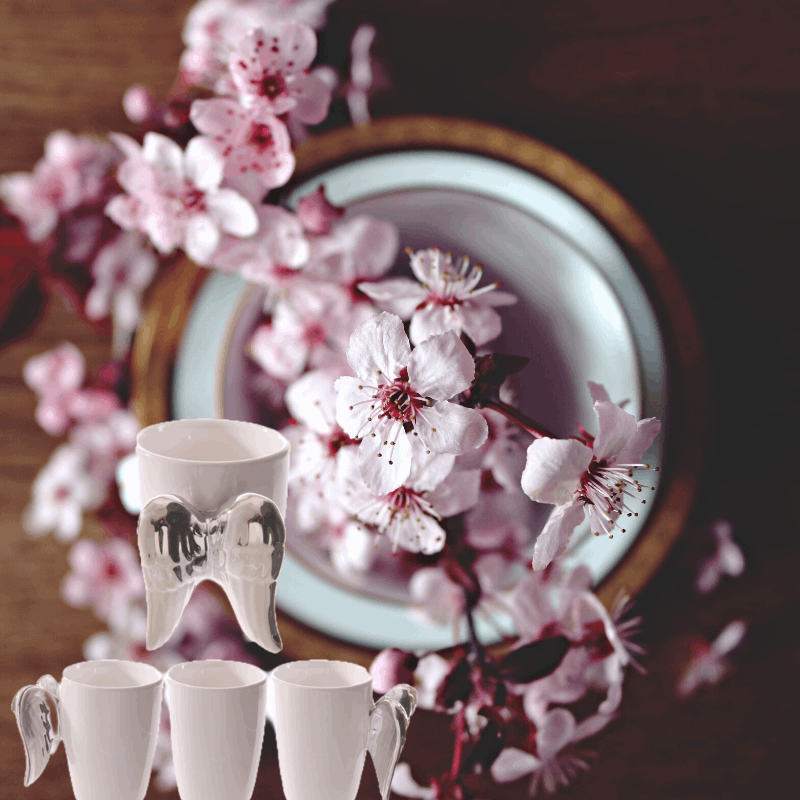 Shaped Handle Ceramic Mug - Silver Angel Wings