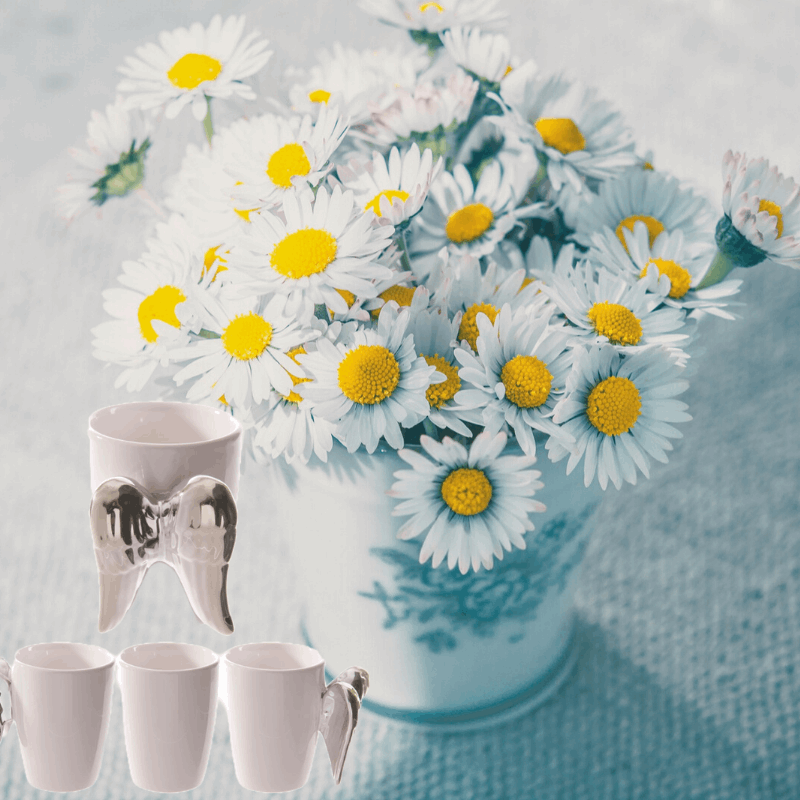Shaped Handle Ceramic Mug - Silver Angel Wings