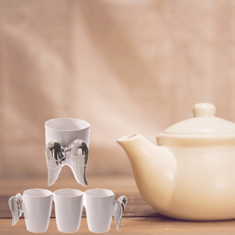 Shaped Handle Ceramic Mug - Silver Angel Wings