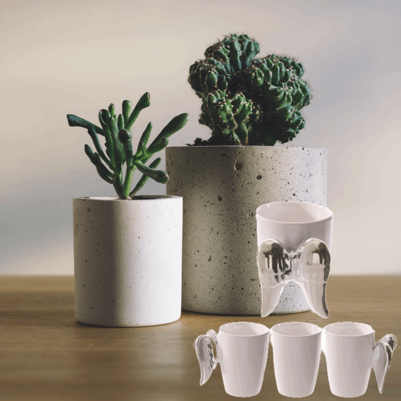 Shaped Handle Ceramic Mug - Silver Angel Wings