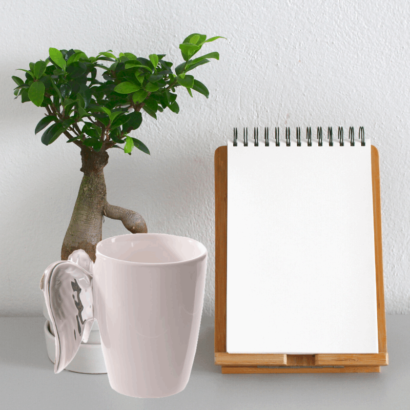 Shaped Handle Ceramic Mug - Silver Angel Wings