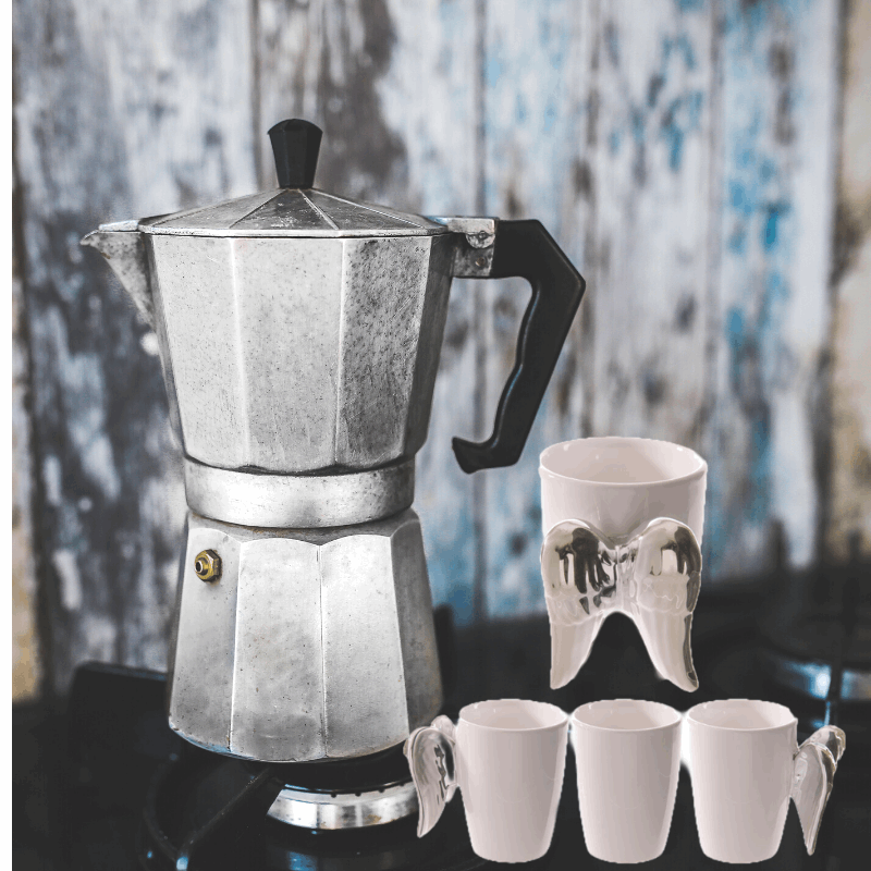 Shaped Handle Ceramic Mug - Silver Angel Wings