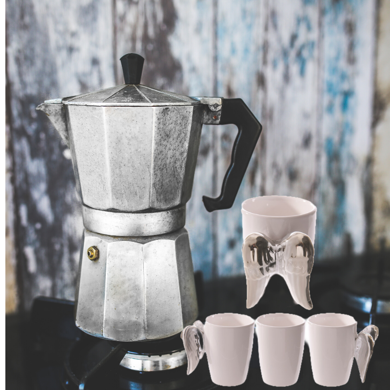 Shaped Handle Ceramic Mug - Silver Angel Wings