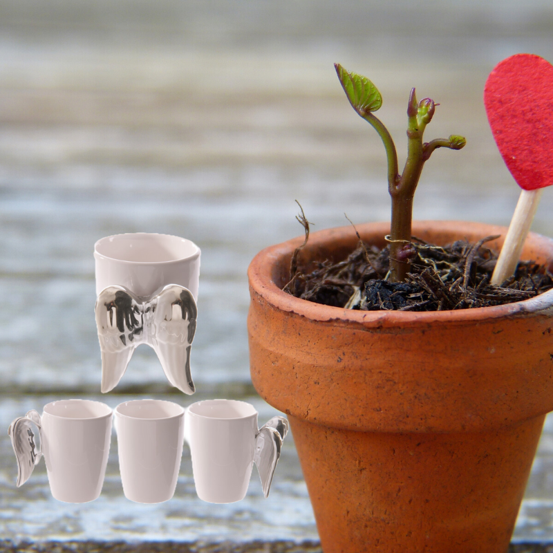 Shaped Handle Ceramic Mug - Silver Angel Wings