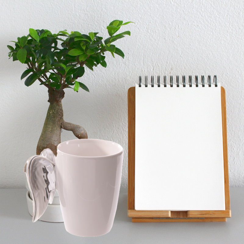 Shaped Handle Ceramic Mug - Silver Angel Wings